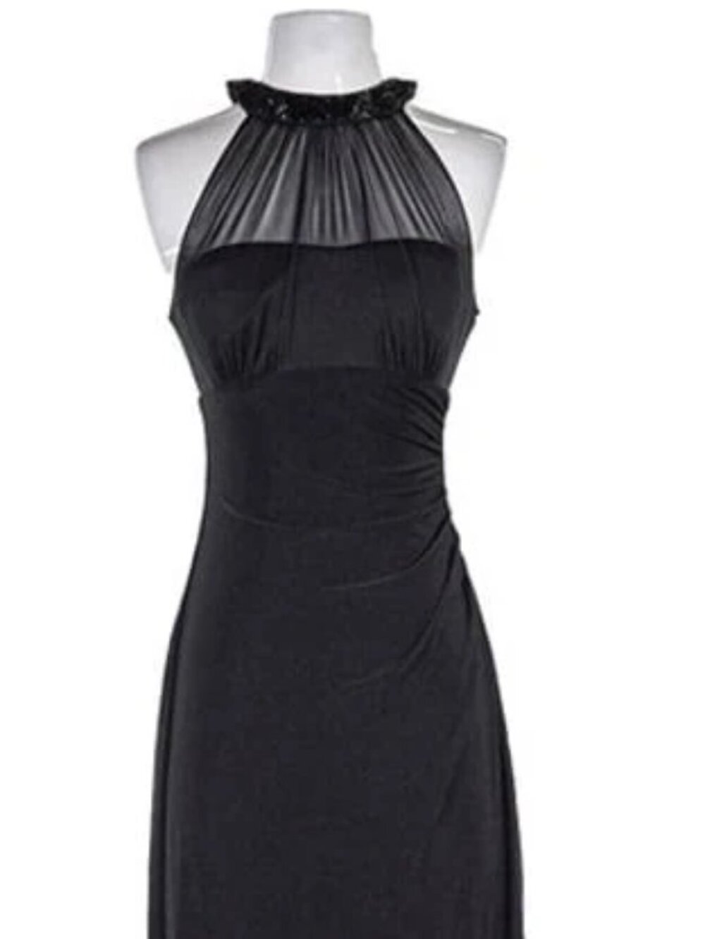 Lauren Ralph Lauren Evening Black Beaded Halter Mesh Gown | Size 2 | Formal
